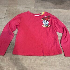 LEFTIES GIRLS PINK LONG SLEEVE SUPER WOMAN SHIRT 9/10 NEW
